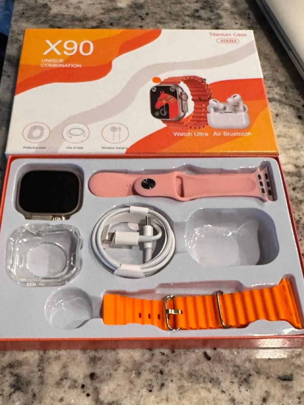 X90 Smart Watch - Peach/Orange Titanium Case